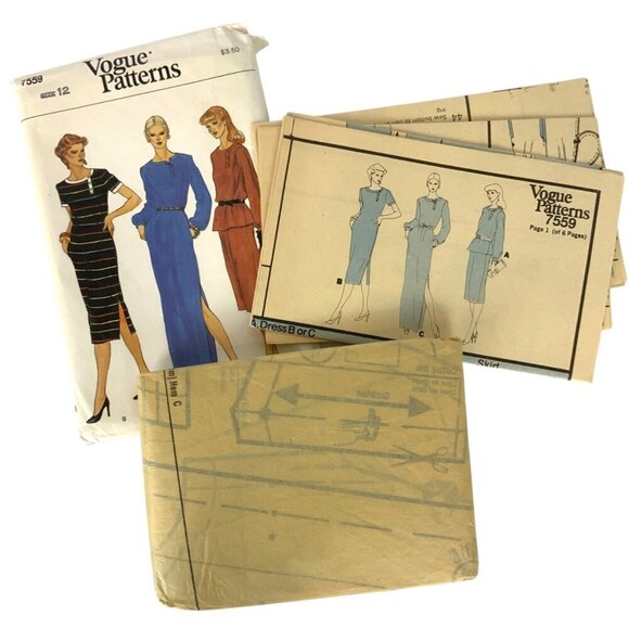 Vogue 7559 Sewing Pattern Ladies Size 12 Top Skirt Dress Vintage 90s - Picture 3 of 3